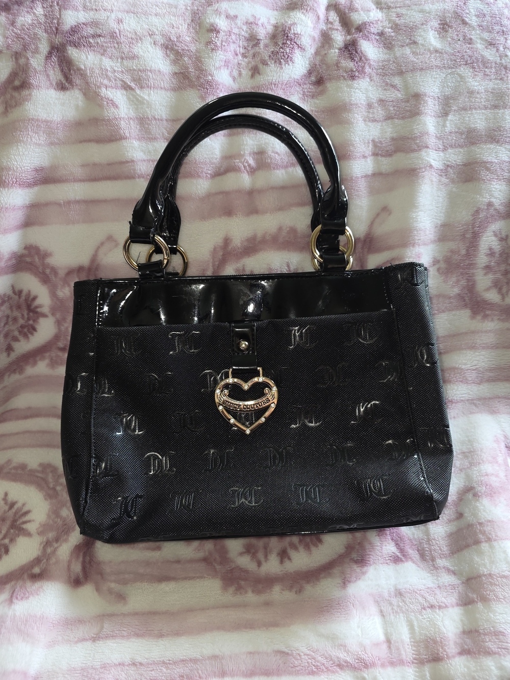 Juicy Couture Black Patent Tote with Gold Heart Charm